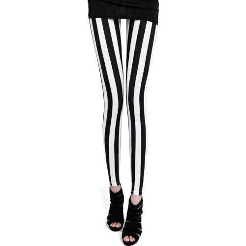 VIIANLES Black White Striped Printed Leggings Summer Fitness Trousers Women Slim Elastic Plus Size Pants Workout Leggins