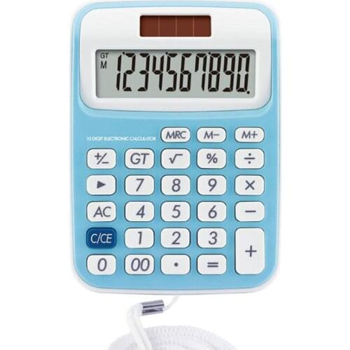 10 Digits Mini Office Electronic Calculator With Lanyard Portable LED Screen Solar Calculators Student Stationery Calculator