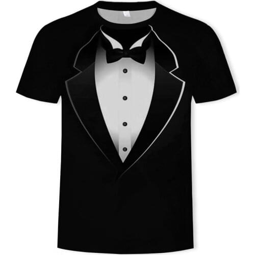 3D Fake Two Pieces Short Sleeve Suit With Tie Printed T-Shirt Mens Fashion 2018 New Arrivals Fashion Cool Clothings