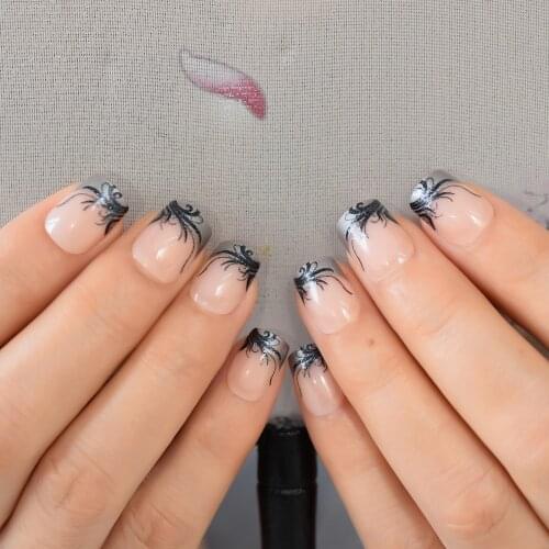 Nude Color Natrual Tips Squoval French Press On Nails Grass Pattern Short Full Cover Nail Tips For Daily Wearing