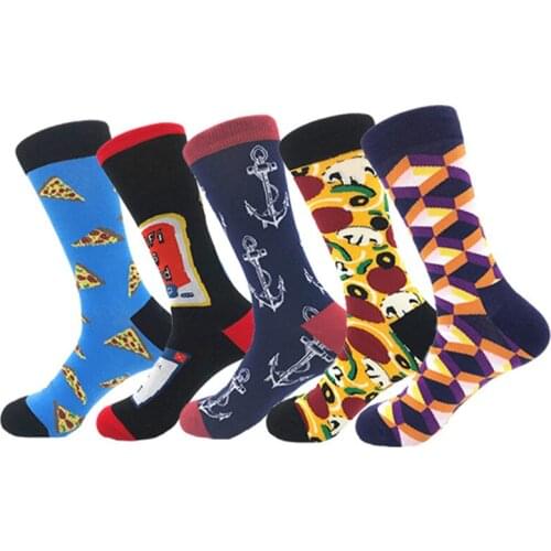 Men Happy Socks Sunflower Clover Lotus Carp Rose Coconut Tree Tyrannosaurus Rex Raccoon Plumeria Plaid Cotton Socks