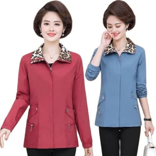 2020 Spring Autumn Jacket Middle-aged Womens Coat 2020 Women Fashion Printing Zipper Large Size 5XL Female Outerwear Tops K139