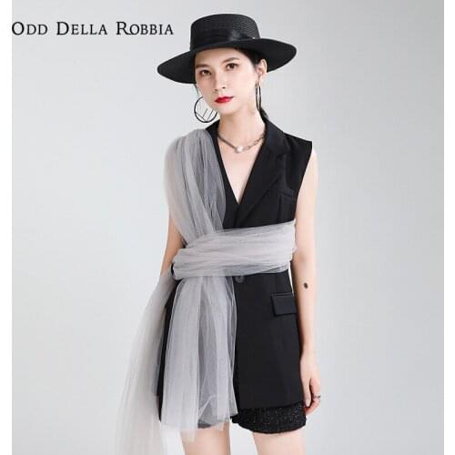 OddDellaRobbia 2021 Autumn New Fashion Sleeveless Suit Vest Female Net Yarn Winding Personality Top Coat Street Casual 1559