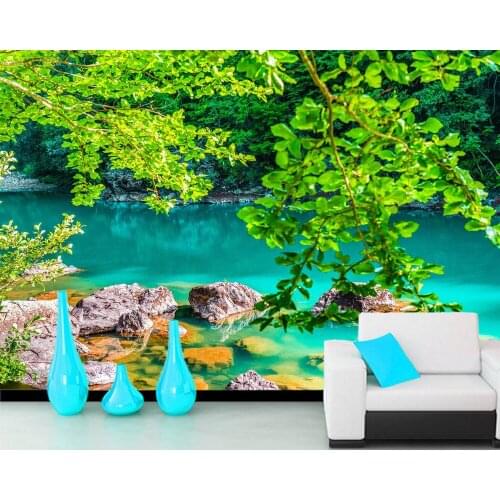 Turquoise Tara River forest stone natural 3d wallpaper papel de parede,living room TV wall bedroom wall papers home decor mural