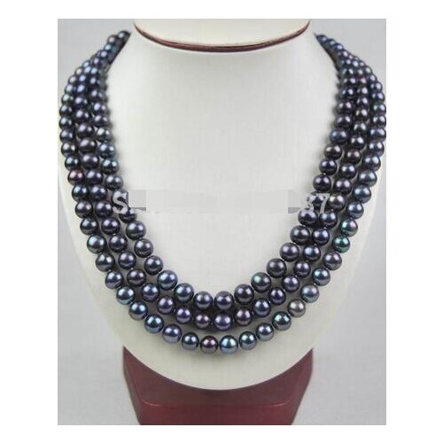 Hfine 9 - 10mm Real AAA Black Bead Necklace 60 "LONG>>> women jewerly Free shipping
