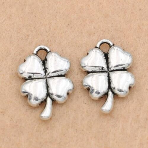 10pcs Antique Silver Plated Clover Flower Charm Pendant fit Bracelet Necklace Jewelry DIY Making Accessories 15x11mm
