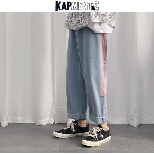 KAPMENTS Casual Men Harajuku Patchwork Baggy Jeans 2020 Male Streetwear Hip Hop Straight Denim Pants Mens Kpop High Waist Pants