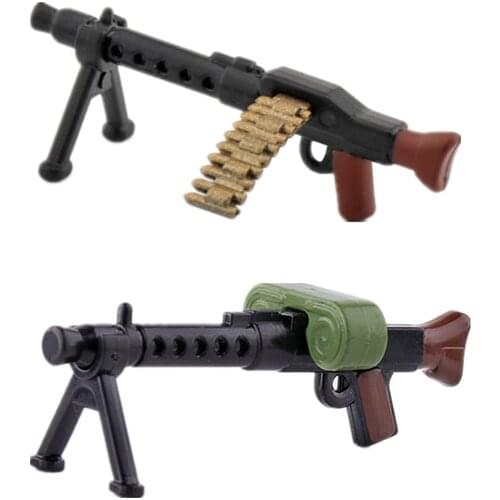 WW2 Military Weapon MG34 Machine Gun Two-color Printing Bullet Chain Drum Army Soldier Guns Accessories Bricks Toys Kids C239