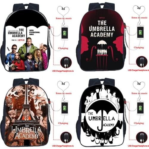 Unisex The Umbrella Academy USB Backpacks Students Anime School Bags Boys Girls Kids Cartoon Bookbags Children Bagpacks Mochilas