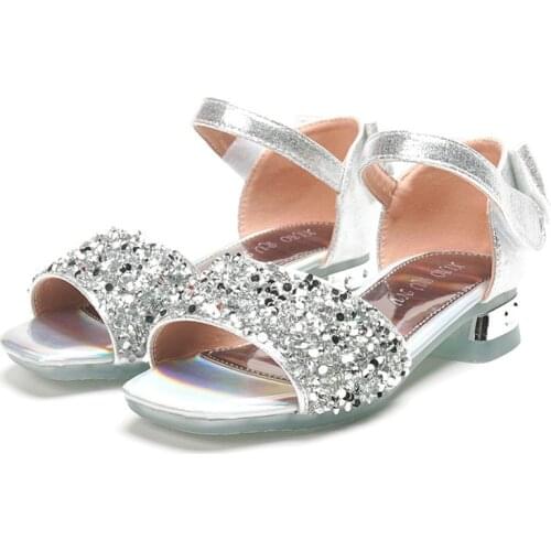 Low Heels Sequins Little Girls Princess Sandals Open Toe Bowknot Dress Flower Girls Shoes for Wedding сандали для девочки
