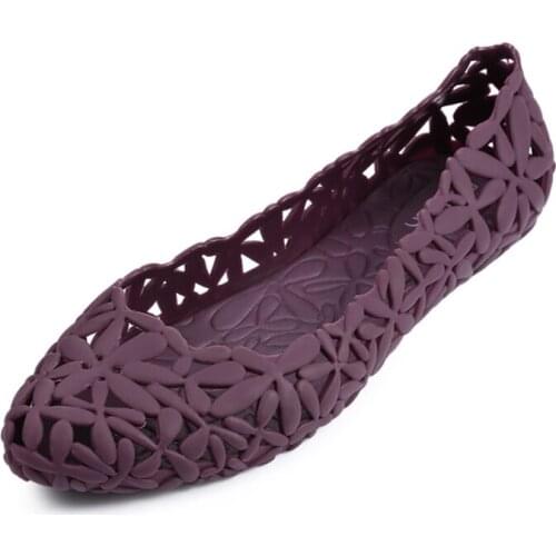 Women Summer Hollow Out Jelly Sandals Breath Flats Ladies Flower Cover Heels Ladies Casual Shoes Soft Comfort Footwear