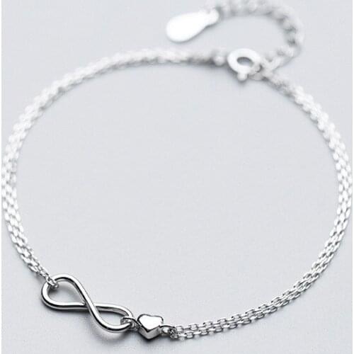 925 Sterling Silver Double Layer Cross Heart Charm Bracelet For Women Wedding Party Jewelry SL301