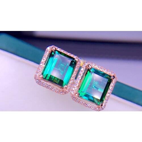E021 Fine Jewelry Real 18K Rose Gold AU750 Natural Green Tourmaline Gemstones 4.52ct Diamonds Earrings for Women