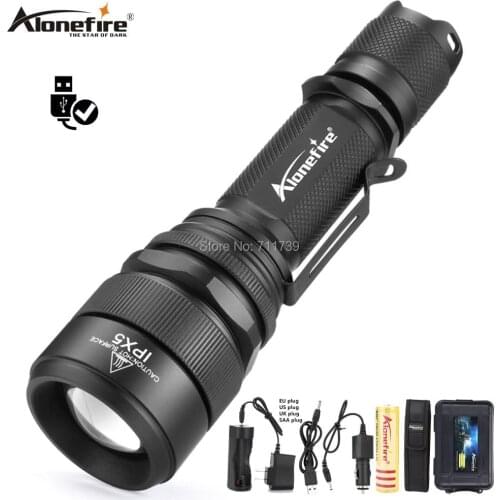 Alonefire G910 Zoomable led Flashlight Torch light XM-L T6 waterproof zoom Outdoor Climbing rechargeable Focus Torch