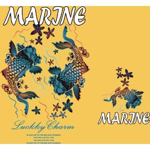 Large patch Japanese fashion fish design iron on stickers patches for clothing heat transfer t-shirt cartoon animal stickers