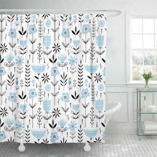 Pink Babyshower Floral Pattern Blue Flowers Nature Abstract Airy Shower Curtain Waterproof Polyester Fabric 72 x 72 Inches Set