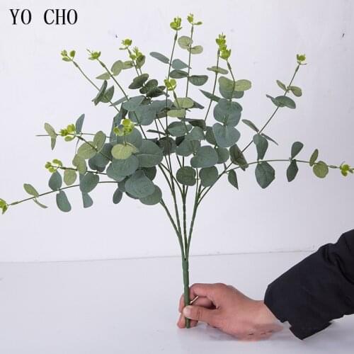 YO CHO Green Artificial Leaves Large Eucalyptus Leaf Plants Wall Material Decorative Fake Plants Wedding Home Party Garden Decor