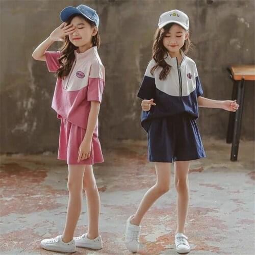 Teen Girls Clothing Solid Tshirt + Pants Girls Outfits Casual Tracksuit Girl Summer Childrens Tracksuit 6 8 10 12
