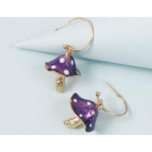 Cute Earrings For Women Korean Mushroom Dangle Earrings Trendy Enamel Pink Purple Green Accessories For Gifts Statement Jewelry