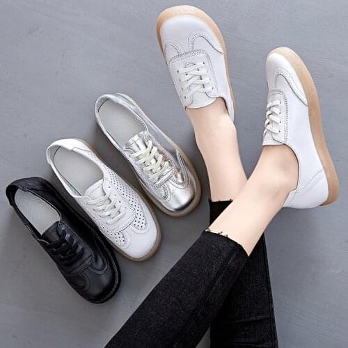 AARDIMI Womens Sports Flats For Women Genuine Leather Shoes Woman Lace-Up Zapatos De Mujer 2020 Autumn Shoes Female Footwear