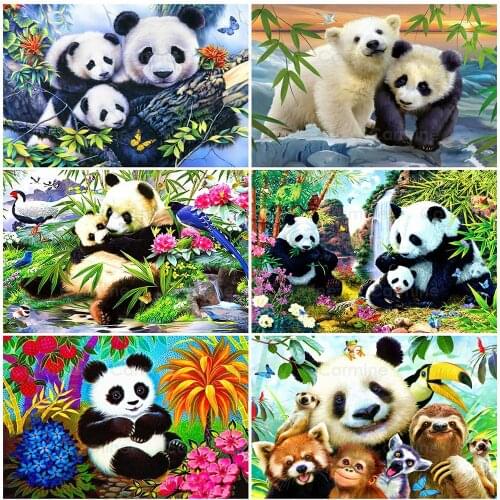 Animal Rhinestones Mosaic Cartoon Cross Stitch Handicraft Diamond Embroidery Panda Full Drill Square Round Diamond Wall Painting