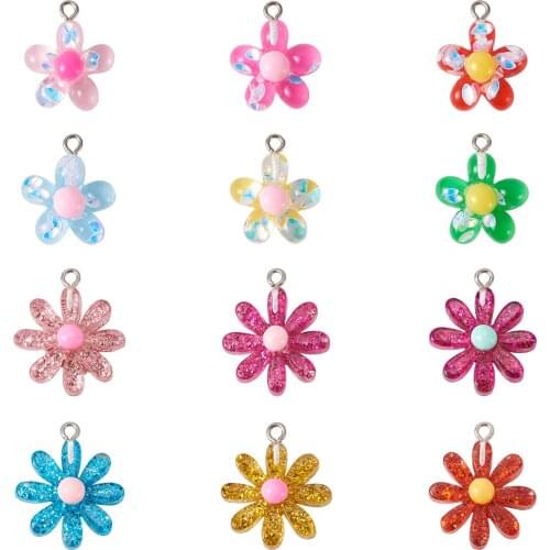 1Set Daisy Flower Sun Flower Resin Pendants Charm with Platinum Plated Iron Loops for DIY Earrings Keychains Decoration Jewelry