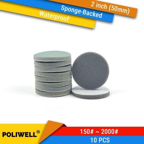 10PCS 2 Inch(50mm) Sponge-Backed Hook&Loop Waterproof Sanding Discs Round Sanding Sponge for Rotary Tools Polishing Accessories