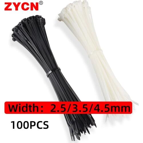 100PCS Nylon Self Locking Cable Ties Wider 2.4*100 150 200 White Black 4.6x250/300 Fastening Ring Plastic Zip Wire Organizer 5
