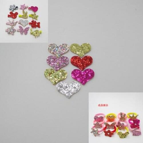 40pcs/lot Mix Color Glitter Heart Pu Padded Applique Patches for Clothes Diy Accessories 3.7x2.8cm