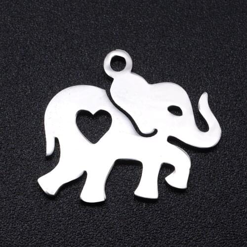 5pcs/lot 100% Stainless Steel Heart Elephant Charms Pendants Wholesale Jewelry Making Charms Bracelets Pendants Never Tarnish