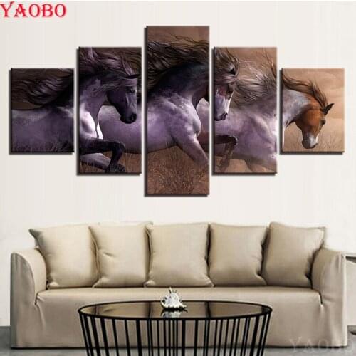 5D DIY Diamond Painting Animal Horses Cross Stitch Diamond Embroidery Full display 3D Picture Of Rhinestone Decoration 5 PCS