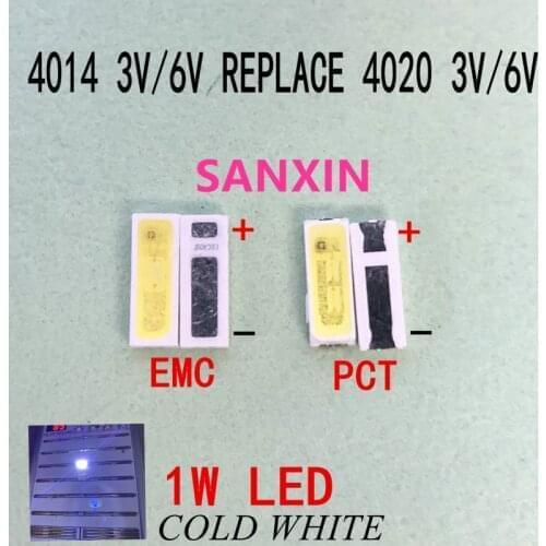 50pcs 4014 Replace 4020 SMD LED Beads Cold white 0.5W 1W 3V 6V 150mA For TV/LCD Backlight LED Backlight High Power LED emc pct