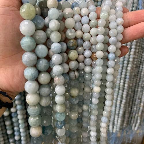 6-12mm Natural Blue Aquamarines Beads 15'' Round Faceted Spacer DIY Loose Stone Beads For Jewelry Making Beads Accessories Gift