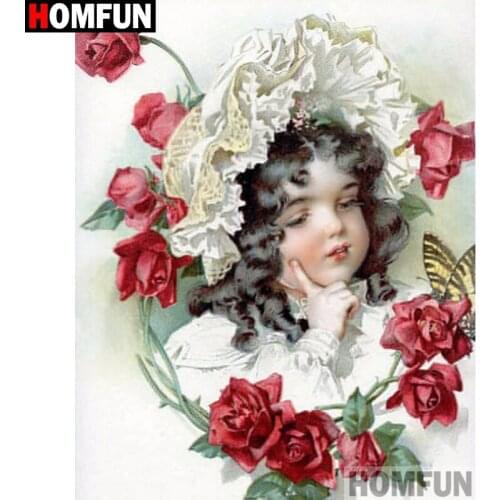 HOMFUN Full Square/Round Drill 5D DIY Diamond Painting "Flower girl" Embroidery Cross Stitch 5D Home Decor Gift A17872