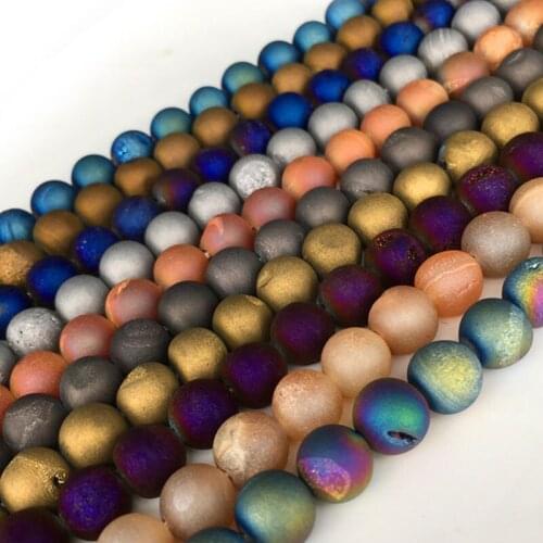 6-12mm Round Mixed Color Metallic Titanium Coated DRuzy Drusy Beads For Jewelry Making Beads Bracelets 15'' Needlework DIY Beads
