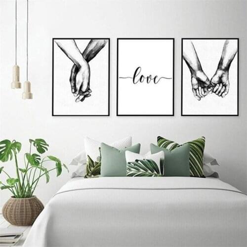 Black and White Holding Hands Love Letters Canvas Painting Wall Art for Living Room Home Decor No Frame