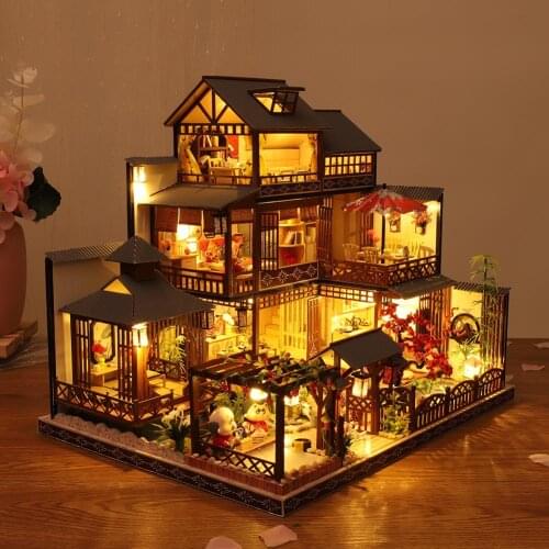 DIY DollHouse Wooden Doll Houses Cute Miniature Dollhouse Furniture Kit Toys For Children Boys Girls New Year Christmas Gift