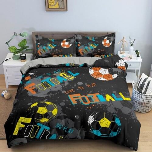 Football Printed Kids Bedding Set Comforter Bedding 2/3pcs Duvet Cover Set with Pillowcase Quilt Cover Single Double Queen King