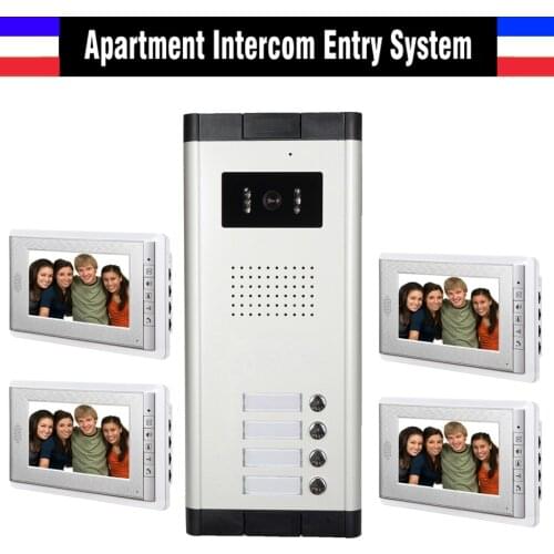 Apartment Intercom System 7 Inch Monitor 4 Unit Apartment Video Door Phone Intercom System Video Doorbell Doorphones for 4 house