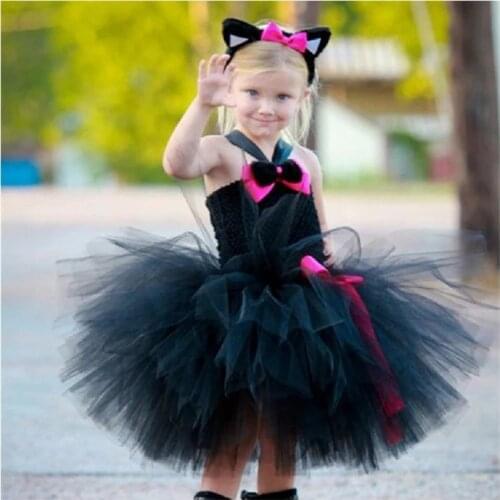Cosplay Halloween costume play black cat tutu dress head tie tail girl tutu princess dress children hot