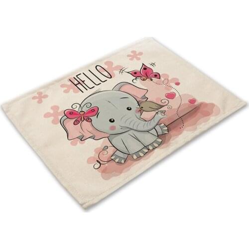 Elephant Kitchen Placemat Coaster Cartoon Animal Dining Table Mats Home Decor Cotton Linen Pad Bowl Cup Mat 42*32cm