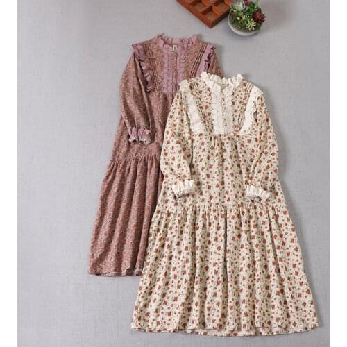 Sweet Lace Collar Floral Dress With Age Reduction Japanese Cute Girl Printing Mid-Length Skirt Spring New
