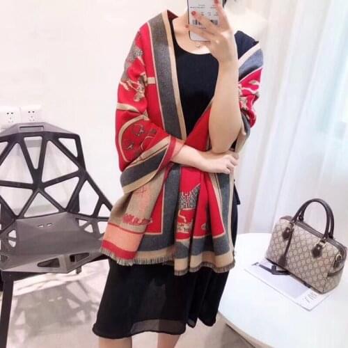 KOI LEAPING fashion European and American style ladies Cashmere scarf soft warm scarf Plaid horse pattern shawl blanket