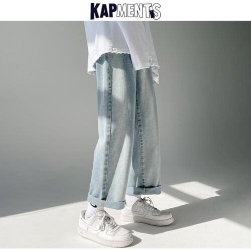 KAPMENTS Men Vintage Baggy Wide Leg Jeans Pants 2021 Mens Casual Harajuku Streetwear Denim Trousers Male Kpop Y2k Straight Jeans