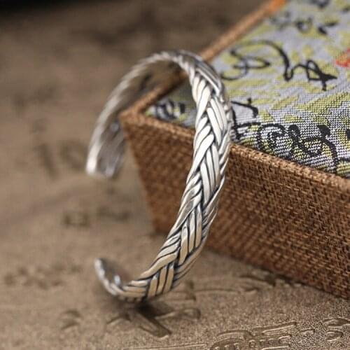 39g Pure Solid Sterling Silver 925 Braided Weave Cuff Bangle Bracelet Men Women Simple Brief Style Trendy Mens 925 Jewelry Gifts