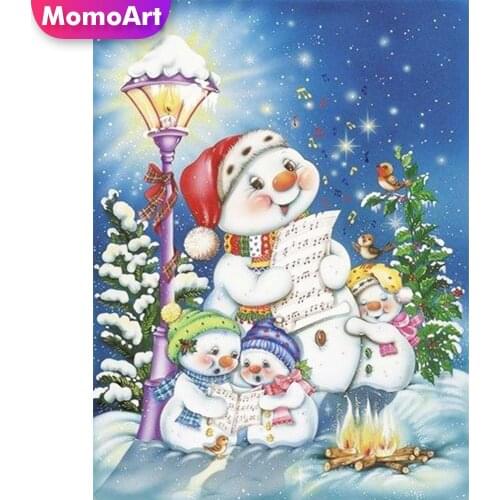 MomoArt DIY Diamond Mosaic Snowman Full Drill Square Diamond Embroidery Needlework Mosaic Cartoon Art Winter Child Gift