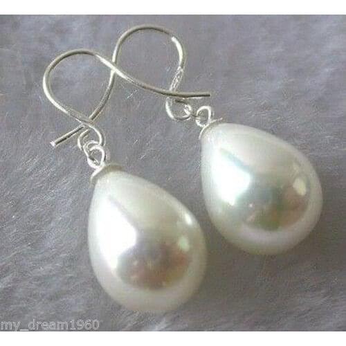 Charming FREE Shipping >> free shipping Perfect 14-15mm WHITE South Sea Pearl Earring 925 silver