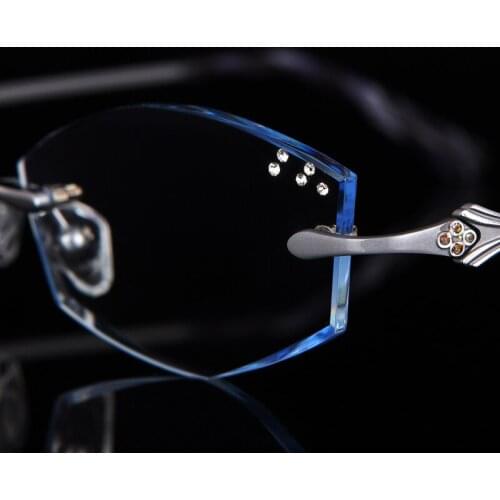 Glasses Diamond Female Diamond Trimming Glasses Rimless Titanium with Presbyopia Finished Glasses Frame Color 87 Clear Glasses