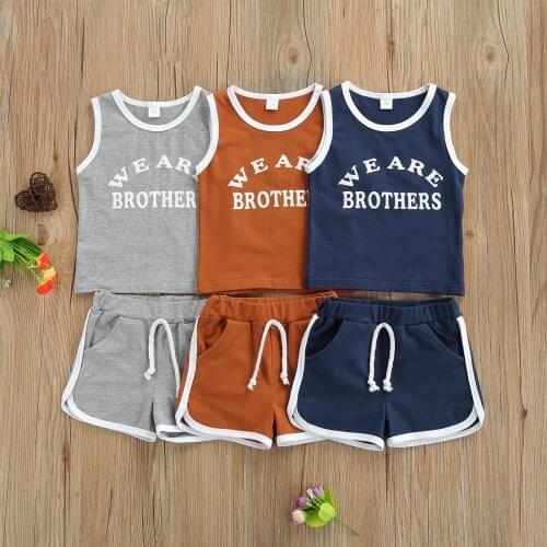0-3Y Cotton Casual Summer Newborn Baby Boys Outfits Suit Letter Print Sleeveless Tank Tops+Shorts 2Pcs Kids Tracksuits