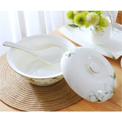 9 inch, bone china food warmers buffet with lid, flower porcelain serving bowl for dinner, ceramic tureen, soup keeping bowl